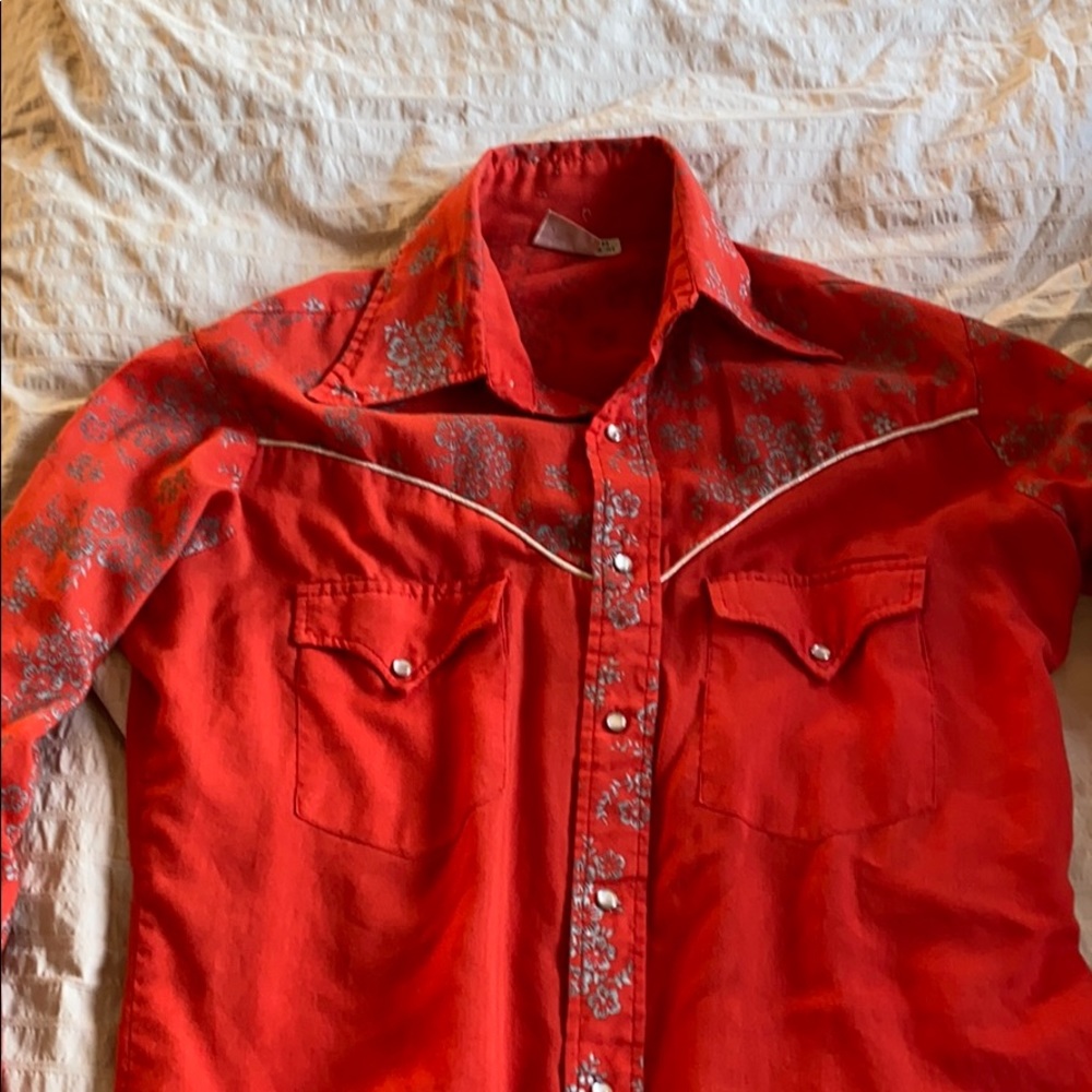 Red pearl snap western shirt
